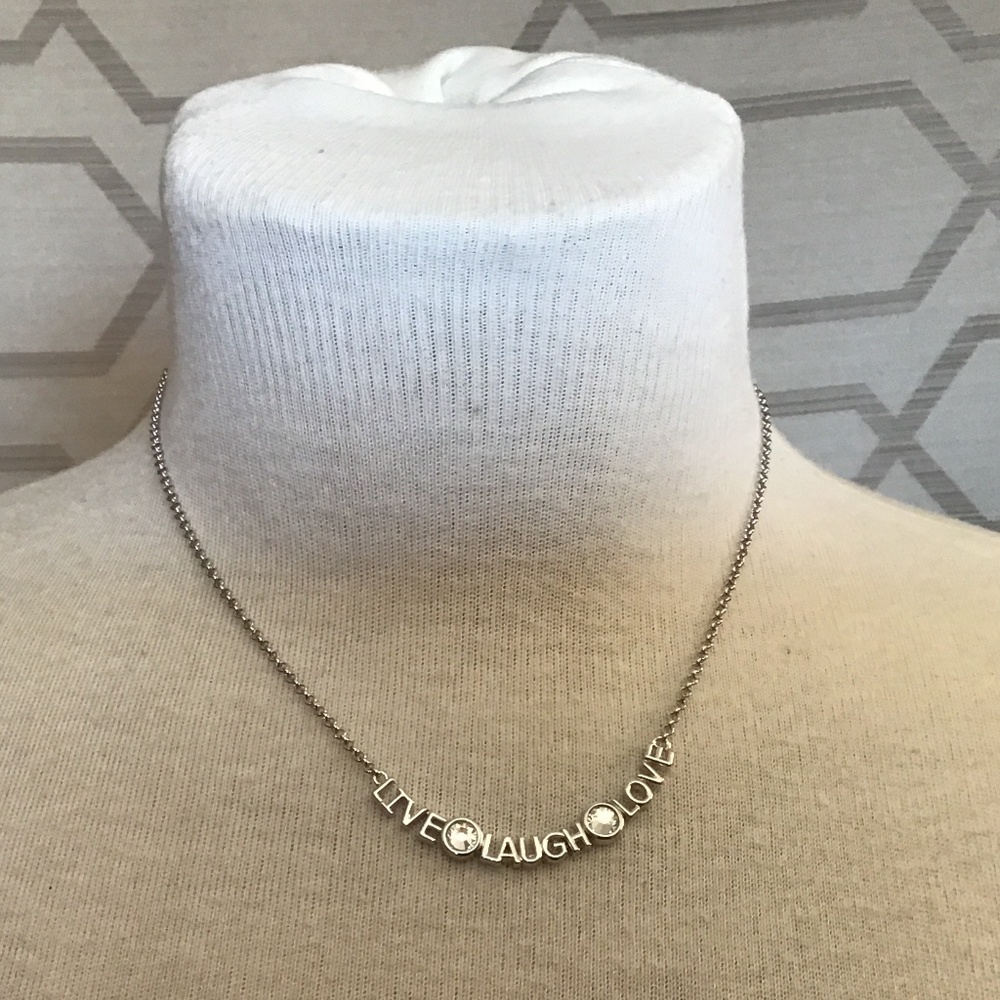 NWOT “Quote Me” necklace with clear crystals -Live Laugh Love